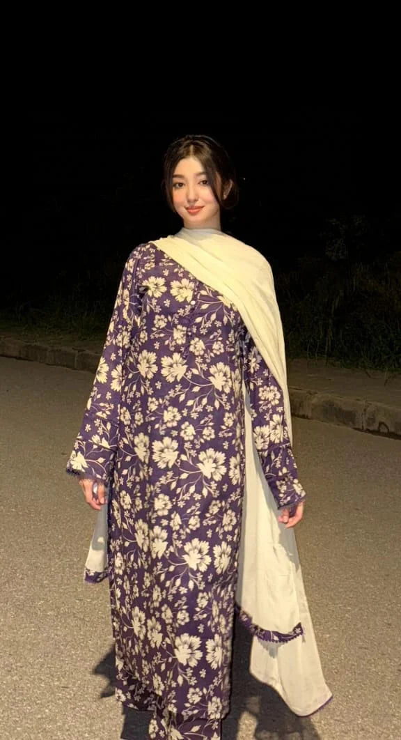 Purple Floral Lawn 3 Piece Suit