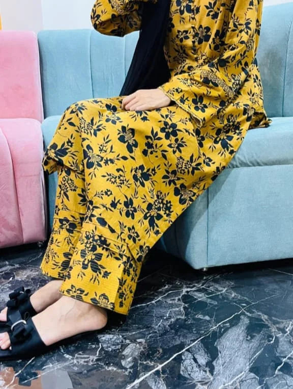 Mustard Floral Lawn 3 Piece Suit
